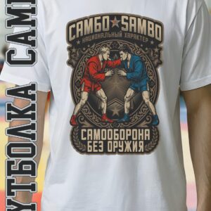 Футболка "САМБО Национальный Характер", белая хлопок 100%